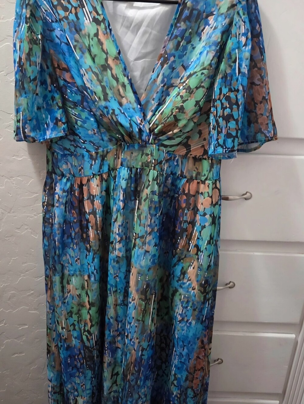 Blue & Green V-Neck Floral Maxi Dress